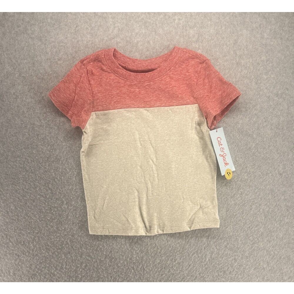 Cat & Jack Kids Shirt Short Sleeve Red Beige Two Toned T-Shirt Size 12M NWT